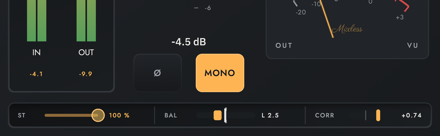 Less Gain Stage with ST at 100 percent and MONO lit